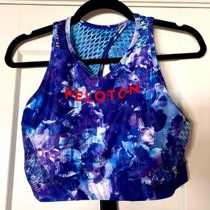 Peloton sports bra. Blue and purple. High next, razor back.
